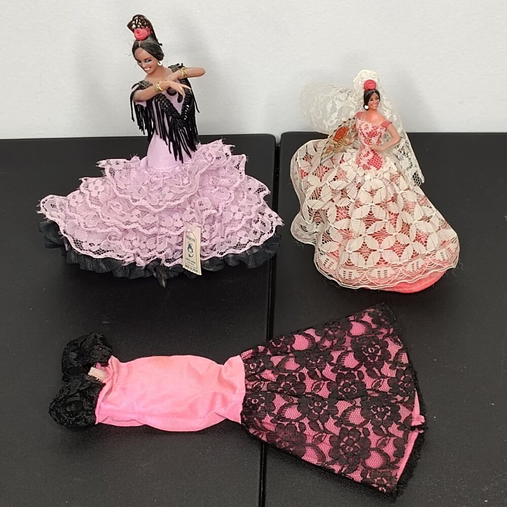 Vintage Marin Chiclana Flamenco Dancer Dolls / Figures Plus Dress Made In Spain